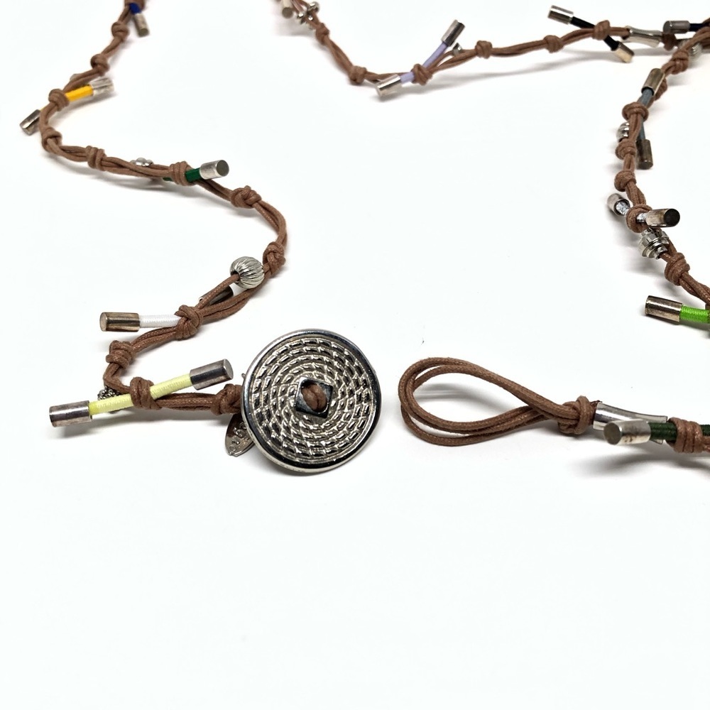 Long Leather & Fuse Chain Bohemian Necklace | 36” Layering Statement Necklace - Picture 3 of 4